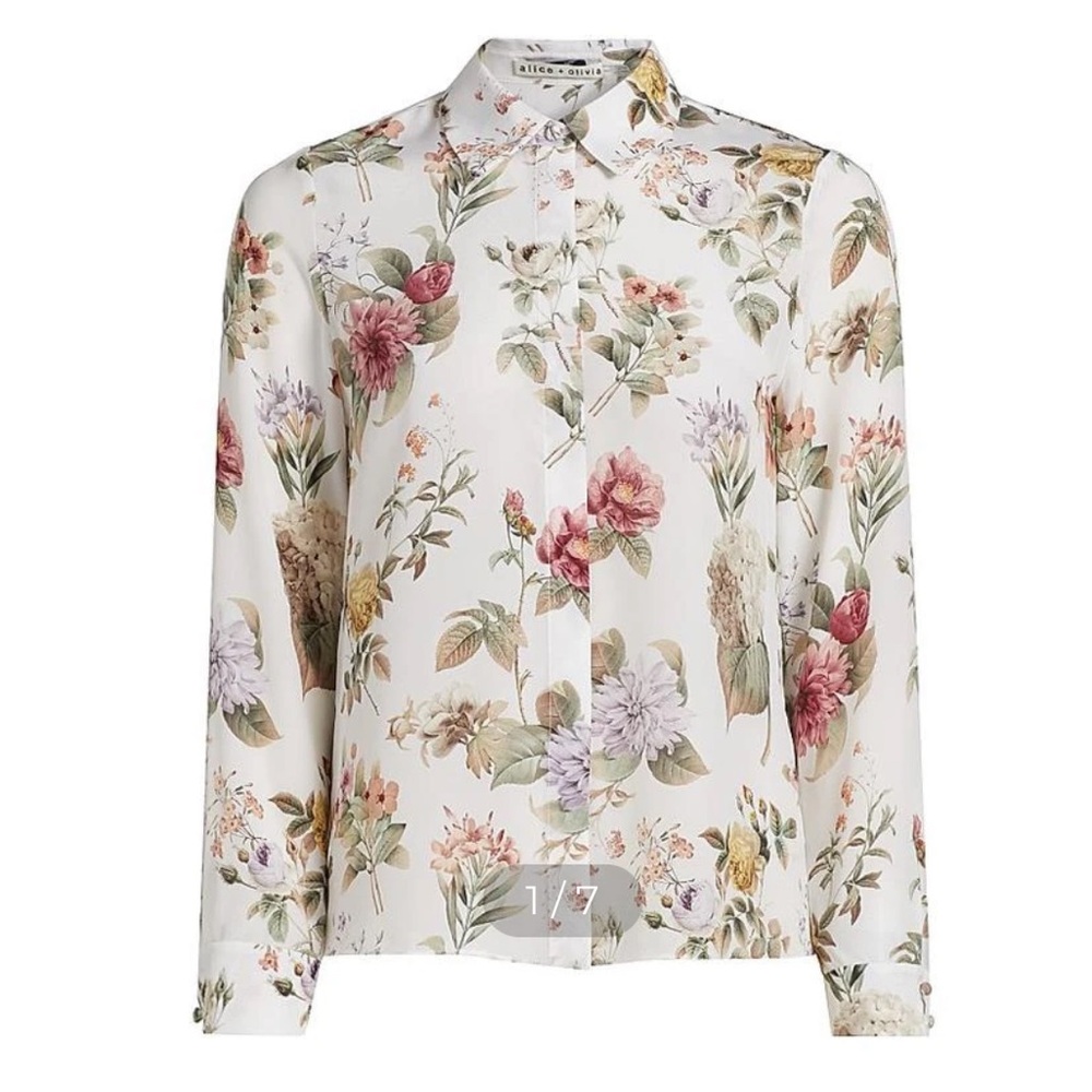 Alice + Olivia Willa Floral Silk Blouse in Floral Pattern. New without tags.
